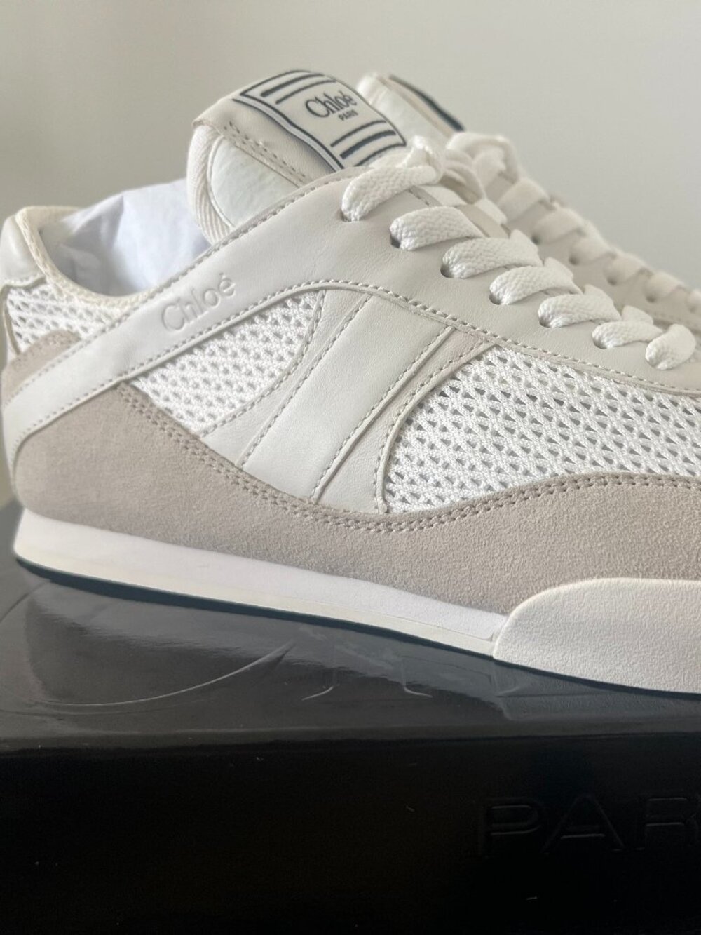White Chloe Kick Leather and Mesh Sneakers